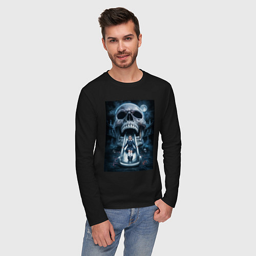 Мужской лонгслив Череп-горка / Черный – фото 3