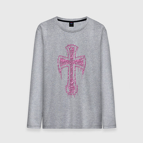 Мужской лонгслив Крест с подтеками - розовый / Меланж – фото 1