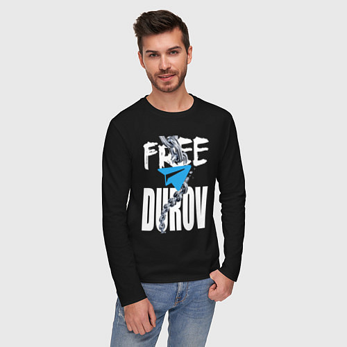 Мужской лонгслив Free Durov - Телеграм разрывает цепи / Черный – фото 3