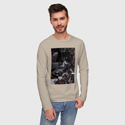 Лонгслив хлопковый мужской Волки коллаж, цвет: миндальный — фото 2