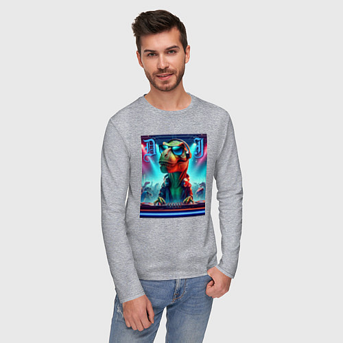 Мужской лонгслив Cool tyrannosaur DJ - ai art / Меланж – фото 3