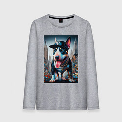 Лонгслив хлопковый мужской Funny bull terrier in New York - ai art, цвет: меланж