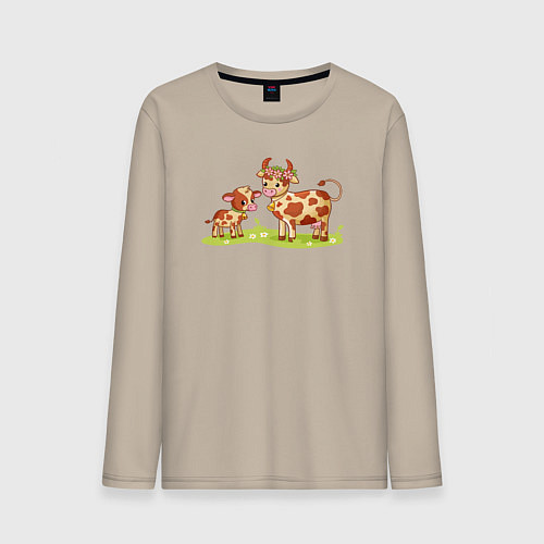 Мужской лонгслив Телёнок и корова / Миндальный – фото 1