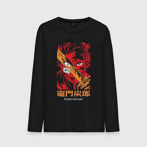 Мужской лонгслив Клинок рассекающий демонов Тандзиро в бою / Черный – фото 1