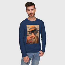 Лонгслив хлопковый мужской Ван-Пис Луффи стенгазета, цвет: тёмно-синий — фото 2