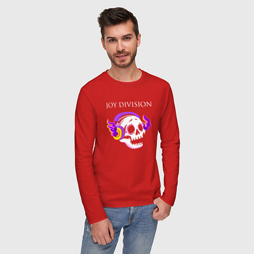 Мужской лонгслив Joy Division - неоновый череп / Красный – фото 3