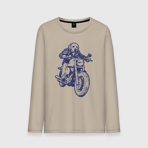 Мужской лонгслив Лабрадор байкер на мотоцикле чоппере / Миндальный – фото 1