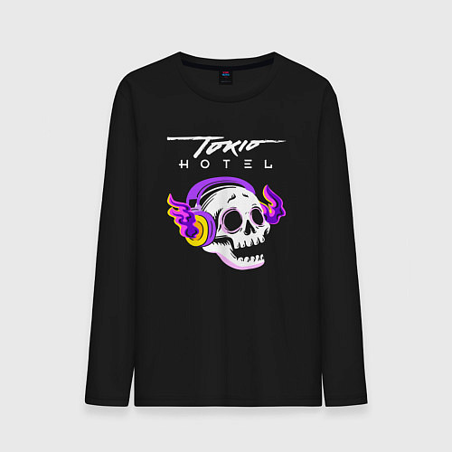 Мужской лонгслив Tokio Hotel - неоновый череп / Черный – фото 1