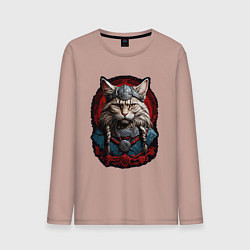 Лонгслив хлопковый мужской Кот викинг, цвет: пыльно-розовый