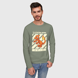 Лонгслив хлопковый мужской Покемоны Чармелеон Charmeleon, цвет: авокадо — фото 2