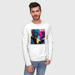 Лонгслив хлопковый мужской Cyber love - pop art fantasy, цвет: белый — фото 2