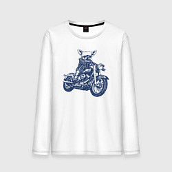 Лонгслив хлопковый мужской Чихуахуа байкер на мотоцикле, цвет: белый