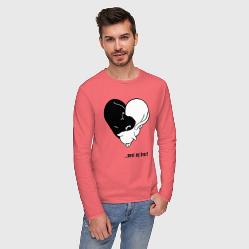 Мужской лонгслив Meet my heart / Коралловый – фото 3