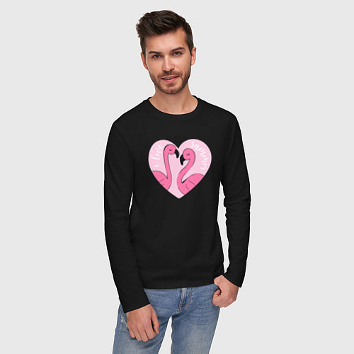Мужской лонгслив Летние фламинго / Черный – фото 3