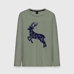 Лонгслив хлопковый мужской Космический олень, цвет: авокадо