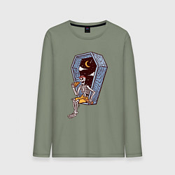 Лонгслив хлопковый мужской Скелет ест пиццу, цвет: авокадо