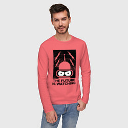 Лонгслив хлопковый мужской Бендер - будущее наблюдает, цвет: коралловый — фото 2