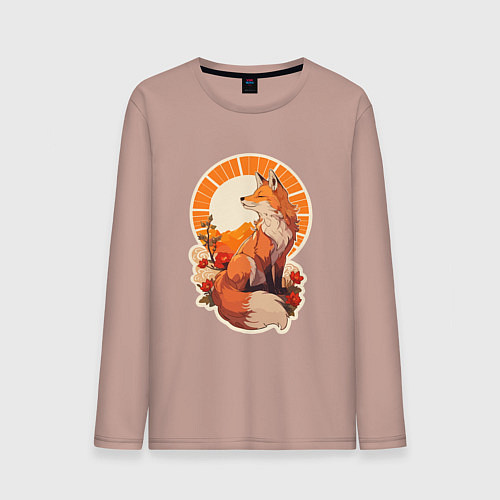 Мужской лонгслив Лиса и солнце в японском стиле / Пыльно-розовый – фото 1