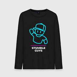 Лонгслив хлопковый мужской Символ Stumble Guys в неоновых цветах, цвет: черный