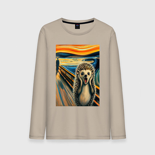 Мужской лонгслив Ёжик кричит на картине Эдварда Мунка - мем искусст / Миндальный – фото 1