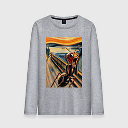 Лонгслив хлопковый мужской Муравей кричит на картине Эдварда Мунка - мем иску, цвет: меланж