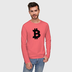 Лонгслив хлопковый мужской Биткоин - знак, цвет: коралловый — фото 2