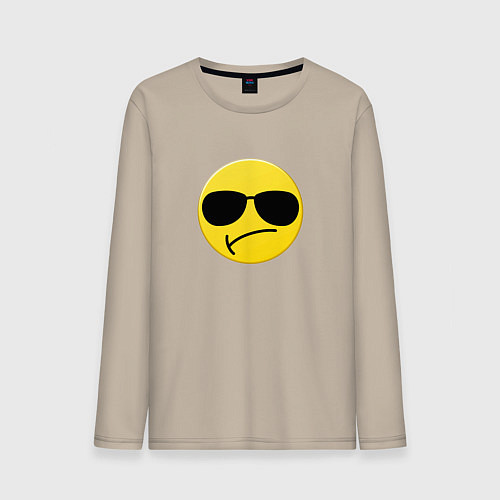 Мужской лонгслив Смайлик в очках - с умным видом / Миндальный – фото 1