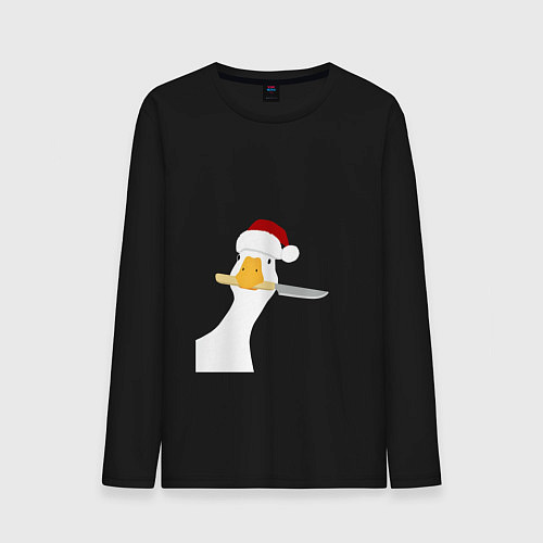 Мужской лонгслив Гусь Санта с ножом в клюве / Черный – фото 1