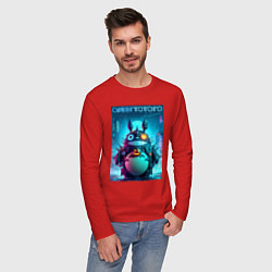 Лонгслив хлопковый мужской Cyber Totoro - halloween fantasy, цвет: красный — фото 2