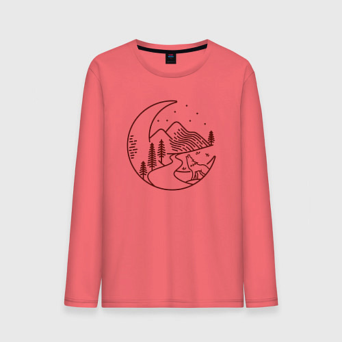 Мужской лонгслив Волк в ночи / Коралловый – фото 1
