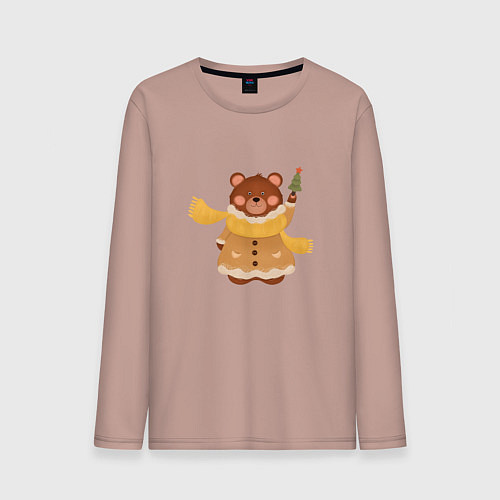 Мужской лонгслив Маленький медведик / Пыльно-розовый – фото 1