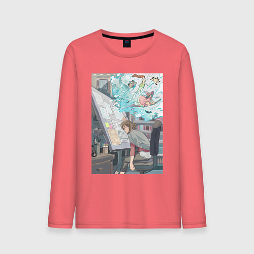 Мужской лонгслив Будни дизайнера / Коралловый – фото 1