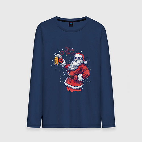 Мужской лонгслив Merry Christmas Santa beer / Тёмно-синий – фото 1