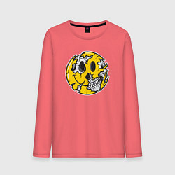 Лонгслив хлопковый мужской Smile skull, цвет: коралловый