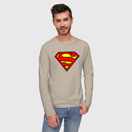 Мужской лонгслив Superman logo / Миндальный – фото 3