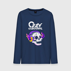 Лонгслив хлопковый мужской Ozzy Osbourne - неоновый череп, цвет: тёмно-синий