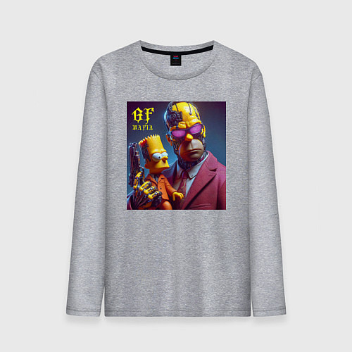 Мужской лонгслив Гомер Симпсон с сыном Бартом - мафия бессмертна / Меланж – фото 1