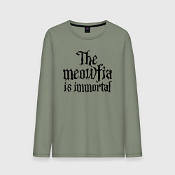 Лонгслив хлопковый мужской Мяуфия бессмертна - девиз, цвет: авокадо