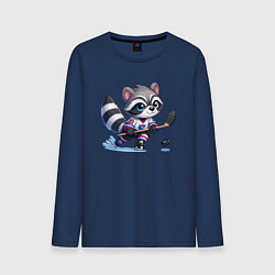 Лонгслив хлопковый мужской Енотик хоккейный форвард - нейроарт, цвет: тёмно-синий