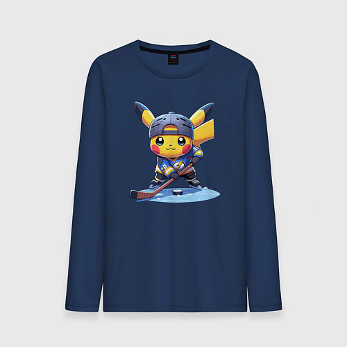 Мужской лонгслив Пикачу хоккейный форвард - нейроарт / Тёмно-синий – фото 1