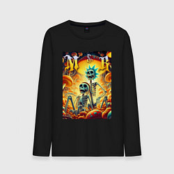 Лонгслив хлопковый мужской Морти и Рик - скелеты, цвет: черный