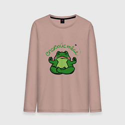 Лонгслив хлопковый мужской Спокойствие лягушка йог медитирует, цвет: пыльно-розовый