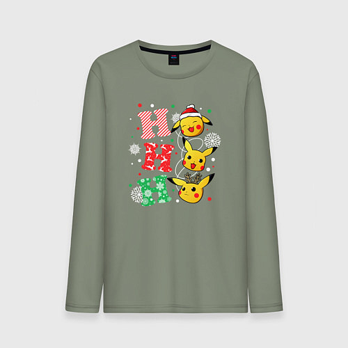 Мужской лонгслив Pikachu ho ho ho / Авокадо – фото 1