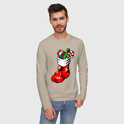 Мужской лонгслив Рождественский чулок / Миндальный – фото 3