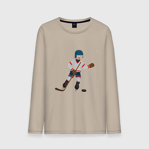 Мужской лонгслив Эмоциональный хоккеист / Миндальный – фото 1
