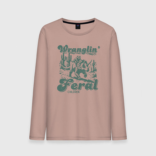 Мужской лонгслив Управляю дикими детьми - енот на динозавре / Пыльно-розовый – фото 1