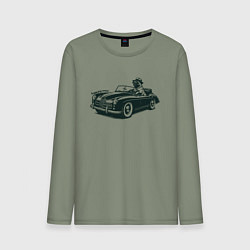 Лонгслив хлопковый мужской Мопс на ретро автомобиле, цвет: авокадо