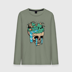 Лонгслив хлопковый мужской Nature skull, цвет: авокадо