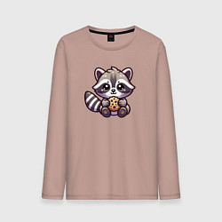 Лонгслив хлопковый мужской Милый енотик с печенькой, цвет: пыльно-розовый