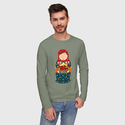 Мужской лонгслив Матрёшка милая / Авокадо – фото 3
